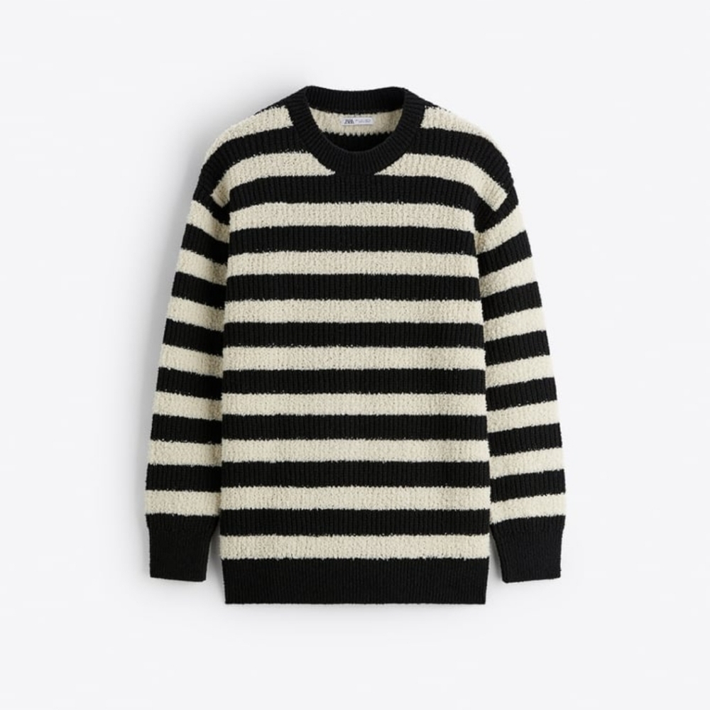 Striped Sweater With Textured Pattern Size M - image 6